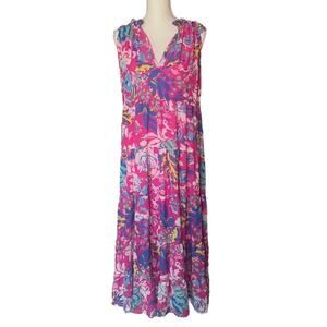 Mudpie Pink and Blue Tiered Maxi Dress - Size Small